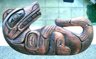 Northwest Coast Native Art Sea Otter Plaque Carving Signed