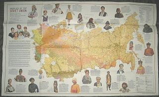 Vintage 1976 National Geographic Peoples Of The Soviet Union Map & Information