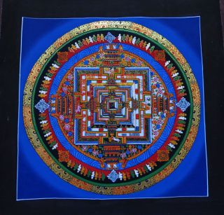 Tibetan Buddhism 10.  3 " Kalachakra Mantra Mandala Thangka Hand Painting Art