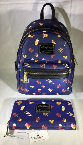 Disney Parks & Loungefly Mickey Food/ Snack Icon Backpack & Wallet