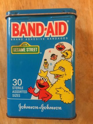 Johnson & Johnson Sesame Street Band - Aid 1990 Era Vintage Empty Tin Box