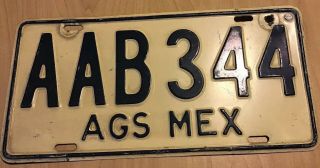 Vintage Aguascalientes Mexico License Plate Tag Placa 1980’s Ags