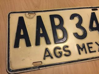 Vintage Aguascalientes Mexico License Plate Tag Placa 1980’s AGS 2