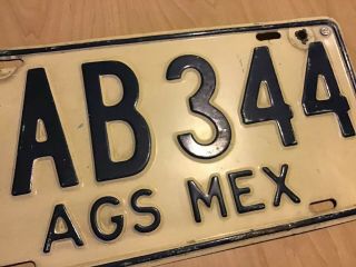 Vintage Aguascalientes Mexico License Plate Tag Placa 1980’s AGS 3