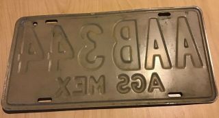 Vintage Aguascalientes Mexico License Plate Tag Placa 1980’s AGS 5