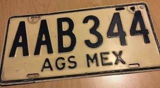 Vintage Aguascalientes Mexico License Plate Tag Placa 1980’s AGS 6