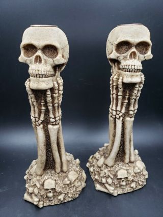 W.  U.  I.  Gothic Skull & Bones Halloween Resin Sculptural Candle Holder Set