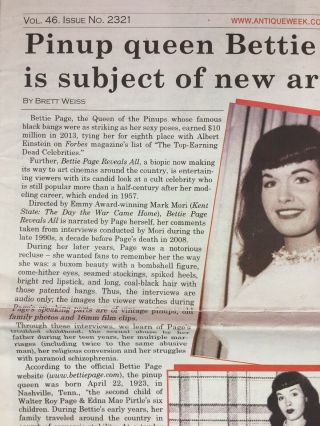 Rare Antique Week Newspaper 2014 Featuring Bettie Page Risqué Pinup Film Info 3