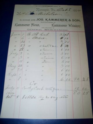 1897 Defunct Whiskey Manufacturer Kammerer Whiskey Letterhead