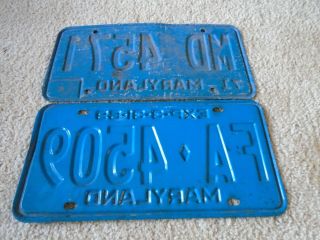 2 Different Maryland Vintage License Plates.  LOOK 2
