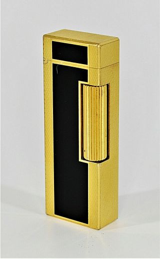Dunhill Rollagas Lighter - Vintage Gold W.  Black Enamel.  Tested: Sparks No Flame