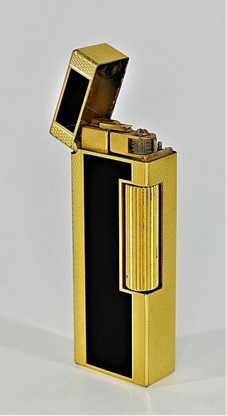 Dunhill Rollagas Lighter - Vintage Gold W.  Black Enamel.  Tested: Sparks No Flame 2