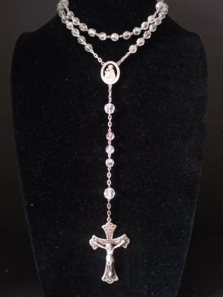 Vintage Huge Sterling Silver 925 Crystal Rosary Gorgeous Heavy 51.  3 Grams