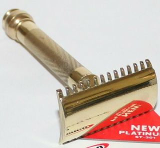 Vintage Gillette Early Century 3 Piece Brass Open Comb Double Edge Razor