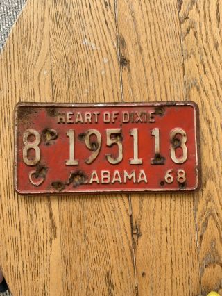 1968 Alabama License Plate Tag Number Vintage Al Heart Of Dixie