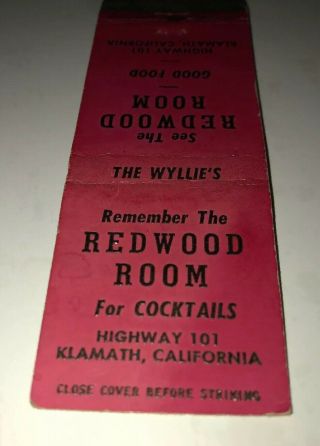 Vintage Matchbook Cover The Redwood Room Klamath Falls California Highway 101