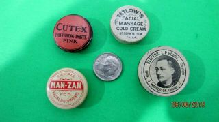 4 Vintage Medicine Sample Tins Lip Rouge Cutex Man Zan Tetlow 