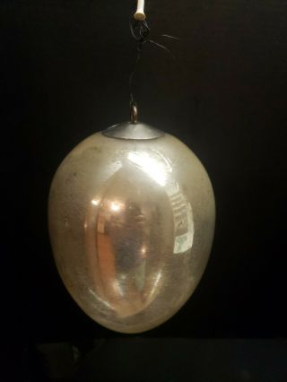Antique Huge 8 " Mercury Glass Silver Christmas Ball Egg Shaped Ornament