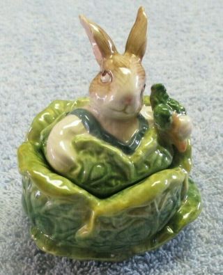 Kaldun & Bogle Bunny Rabbit In Cabbage - Porcelain 2 Piece Trinket Box Figurine