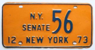 York 1973 State Senate License Plate,  Low Number 56,  Political,  Government