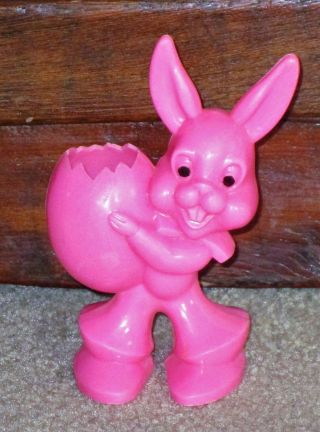 Rare Vtg Easter Candy Container Pink Bunny Rabbit Holding Egg Best Plastics Corp