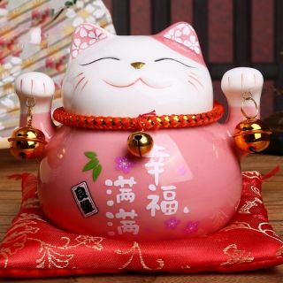 4.  5 " Maneki Neko Ceramic Lucky Cat Home Decor Fortune Money Box Fengshui Craft