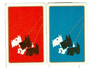 Two Single Vintage " Scotty Dogs ",  Playing Cards Pair,  Red/blue,  Made In Belgium