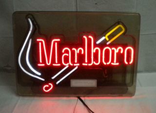 Vintage 1997 Marlboro Cigarettes Neon Lighted Sign Tobacco Advertising 21 " X 14.  5