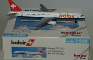 Herpa 503822 Boeing 757 - 2g5s Balair Hb - Ihs In 1:500 Scale.  Old Sticker Mark