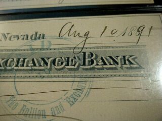 1891 Carson City Nevada The Bullion and Exchange Bank 2 Check Drafts for 1 BIN 2