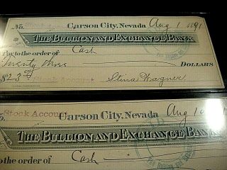 1891 Carson City Nevada The Bullion and Exchange Bank 2 Check Drafts for 1 BIN 3