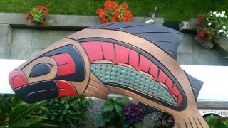 Northwest Coast Native Art Jumping Salmon Plaque Carving