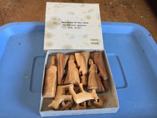 Vintage Hand Carved Olive Wood Nativity Set From Bethlehem Ns 2 Boxed