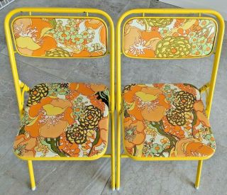 Samsonite Vintage Metal Folding Chairs Set Of 2 Hippie Groovy Retro Style Yellow