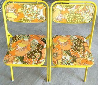 Samsonite Vintage Metal Folding Chairs Set of 2 Hippie Groovy Retro Style YELLOW 2