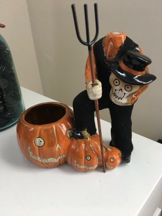 Yankee Candle Boney Bunch Headless Farmer W/pumpkins Halloween Tea Light Holder