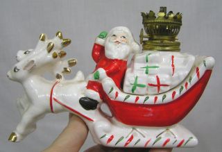 Vintage Christmas Mini Kerosene Lamp Santa On Sleigh W Reindeer Japan 1950s
