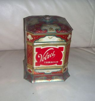 Vintage Decorated Knob On Top Velvet Pipe Smoking Tobacco Tin Chicago Ill
