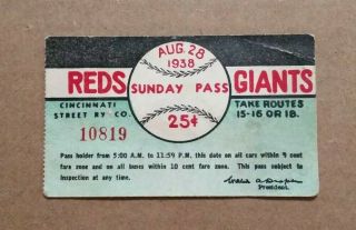 Cincinnati Red Vs N.  Y.  Giants,  Cincinnati Street Railway Game Day Pass,  Aug.  28,  1938