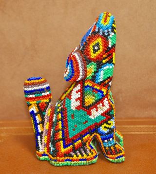 Colorful Huichol Beaded Art Coyote Santos Villa