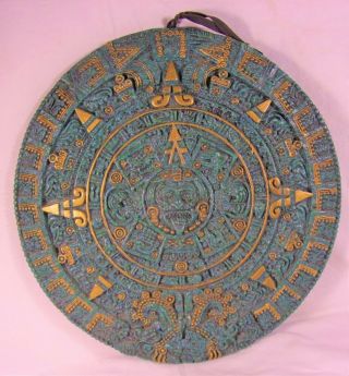 Vintage Aztec Solar Sun Stone Calendar Wall Plaque Mayan Maya Inca Sculpture Art 2