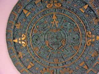 Vintage Aztec Solar Sun Stone Calendar Wall Plaque Mayan Maya Inca Sculpture Art 3