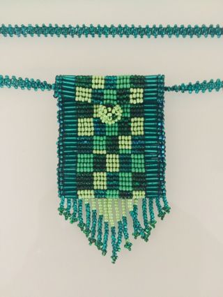 Handmade Beaded Medicine Bag Crystal Pouch Necklace Guatemalan Beadwork