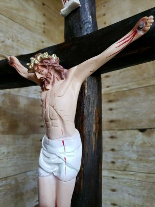 Vintage Large 20 Inch Crucifix Wooden Catholic Cross Christian Art Jesus Christ