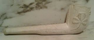 Vintage White Clay Pipe With Raised Irish Clover And Celtic Harp