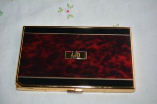 Vintage Lucienne Japan Red Black Gold Cigarette Case & Gold Lighter Set