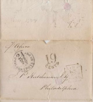 1850s London Transatlantic Stampless Cover Sent To Philadelphia Usa (fold Split)