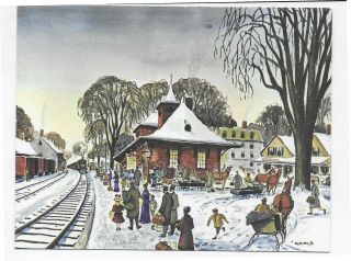 Christmas Card Train Station,  Cambridge,  Ny By Raymond J.  Holden,  Signed