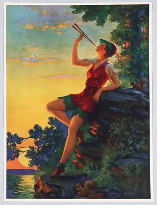 Vintage 1930s Art Deco Edward Eggleston Fantasy Myth Peter Pan Pin - Up Print Fine