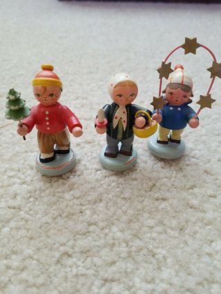 3 Erzgebirge Expertic Wooden Christmas Ornaments - Boy Holding Tree,  - 2.  25 " H